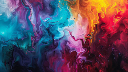 Wall Mural - A symphony of liquid hues cascades across the canvas, creating a mesmerizing dance of vibrant abstraction.