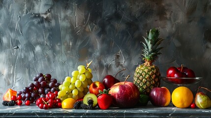 Wall Mural - Fresh and appetizing fruits arranged with care in the studio