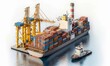 Container ship with a crane on the water. 3d illustration.