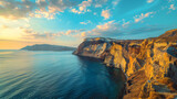 Fototapeta Sypialnia - Santorini island Greece. Yellow pumice volcanic cliffs