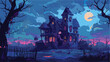Halloween haunted house cute illustration Vectot style