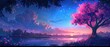 beautiful starry night sky at twilight pink blue sky tone 
 color, artful painting style illustration with grungy brush stroke texture, Generative Ai	
