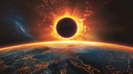 Wall Mural - eclipse: a vector illustration of a solar eclipse, showing the moon passing between the sun and the 
