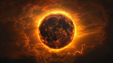 Wall Mural - eclipse: a vector illustration of an annular solar eclipse, showing the moon covering the center of 