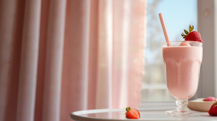 Wall Mural - A glass jar full of creamy strawberry smoothie