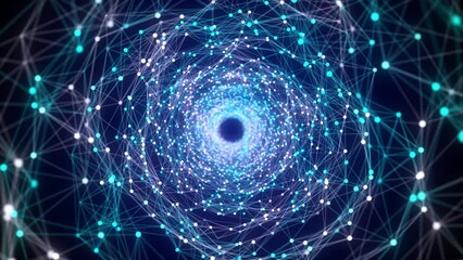 Leinwandbilder - Abstract 3d portal. Tunnel or wormhole. Digital blue background with connected blue dots. 3d rendering.