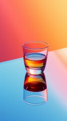 Sticker - A glass of alcohol on a colorful background with reflections, AI