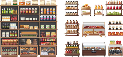 Shop showcases, store shelves