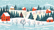 Happy holidays card - Winter landscape with trees fie
