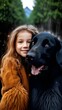 Ein Mädchen mit einem schwarzen Hund. Abstrakter Hintergrund für Design 2.