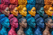 Colorful pattern of multiple female faces