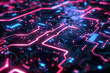 Illuminated cybernetic circuit, neon lines depicting the futuristic atmosphere of connectivity and digital advancement 