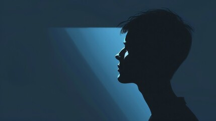Wall Mural - A silhouette of a man looking up at the light, AI