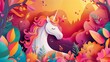 © MeharUn - Magic unicorn in the forest with autumn leaves. Vector illustration in cartoon style.