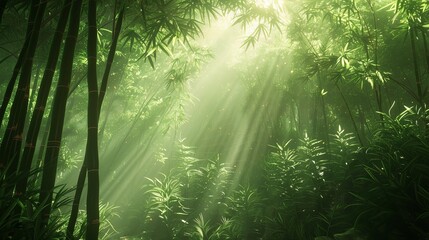 Wall Mural - A peaceful bamboo grove with sunlight filtering through the dense canopy