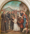 VICENZA, ITALY - NOVEMBER 5, 2023: The  painting St. Francis of Assisi at the ordination of st. Clara in year 1212 in the church Chiesa di San Lorenzo by I. Barbieri form 20. cent.