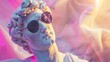 © WettE - Statue Face with Pastel Color Transition disco light, old sculpture with sunglasses