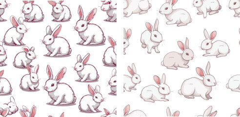 Poster - Cute white rabbit seamless pattern