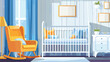 Baby crib and feeding chair in bedroom closeup Vector
