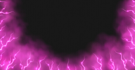 Wall Mural - pink smoke with lightnings abstract background, thunderbolts and vapor, lightning in pink fog. neon 