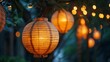 Handmade paper lanterns glowing with soft, ambient light