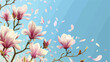 Beautiful blossoming magnolia tree on blue background