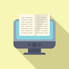 Sticker - Reading online information icon flat vector. New learn inspiration. Social device