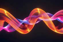 Electric Neon Waves In Orange And Pink Hues. Striking Design On Black Background.