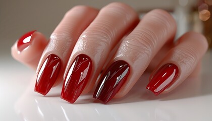 Poster - Glamour woman hand with classic red nail polish on her fingernails.