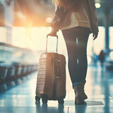 Fototapeta Sypialnia - woman walking with suitcase in airport