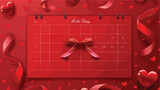 Fototapeta  - Calendar with date of Valentines Day and ribbon 
