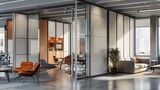 Fototapeta  - Modern Office Space With Glass Partitions in Daylight