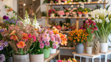 Fototapeta Storczyk - A flower shop with a variety of colorful flowers on display
