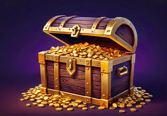 treasure chest in the cave with gold background