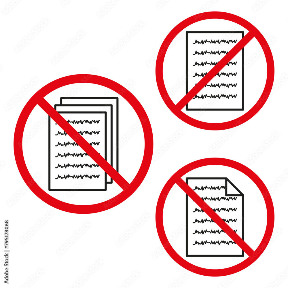 No documents sign. Prohibited paperwork symbol. Disallowed files ...