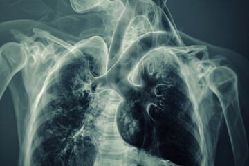 Wall Mural - Chest X-ray radiography rendered in 3D by pulmonologist viewing lungs AI Generative