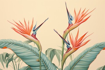 Wall Mural - Vintage drawing of bird of paradise pattern flower tropics sketch.