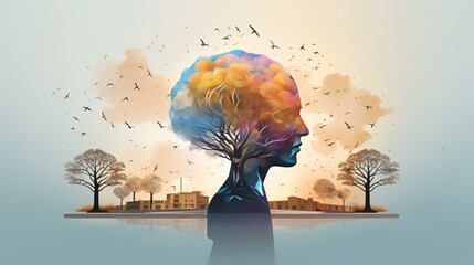 Wall Mural - Vector graphic of mental health and  world health