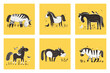A set of funny walking cartoon horses, vector