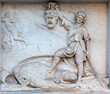 MILAN, ITALY - SEPTEMBER 16, 2024: The detail from facade of Duomo - Relief of David and Goliath