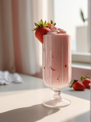 Wall Mural - A glass jar full of creamy strawberry smoothie