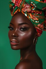 Wall Mural - African model, black woman in makeup studio glow and cosmetics on green background, face, beauty