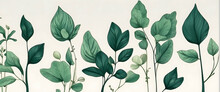 Elegant Illustration Of Assorted Green Plants With A Creamy Tinted Backdrop, Creating A Tranquil Natural Display