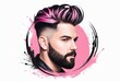 Illustration of a man with a fashionable hairstyle, perfect as an icon representing a hairdressing salon. Interior decoration, images to print as a picture for wall decoration.
