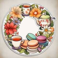 Wall Mural - Circular Floral Wreath Stickers inspired by garden tea parties