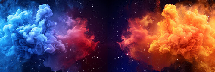 Wall Mural - Two colorful clouds in the sky, one blue and one red