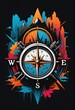Expedition, adventure with a compass. T-shirt print design. Digital art. Interior decoration, images to print for wall decoration