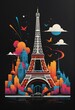 Eiffel tower Paris, modern T-shirt print design. Digital art. Interior decoration, images to print for wall decoration