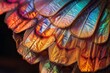 Macro shot of butterfly wing scales, displaying vibrant colors and patterns