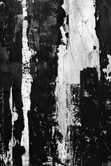 Poster - Abstract canvas painting in black and white depicting heavy texture and contrast, creating a rich visual experience